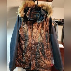 Volcom Animal Print Jacket with Faux Fur Trim